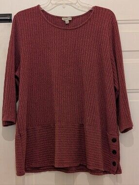 seven forty two Mauve Ribbed Knit 3/4 Sleeve Pullover Top, Size XL